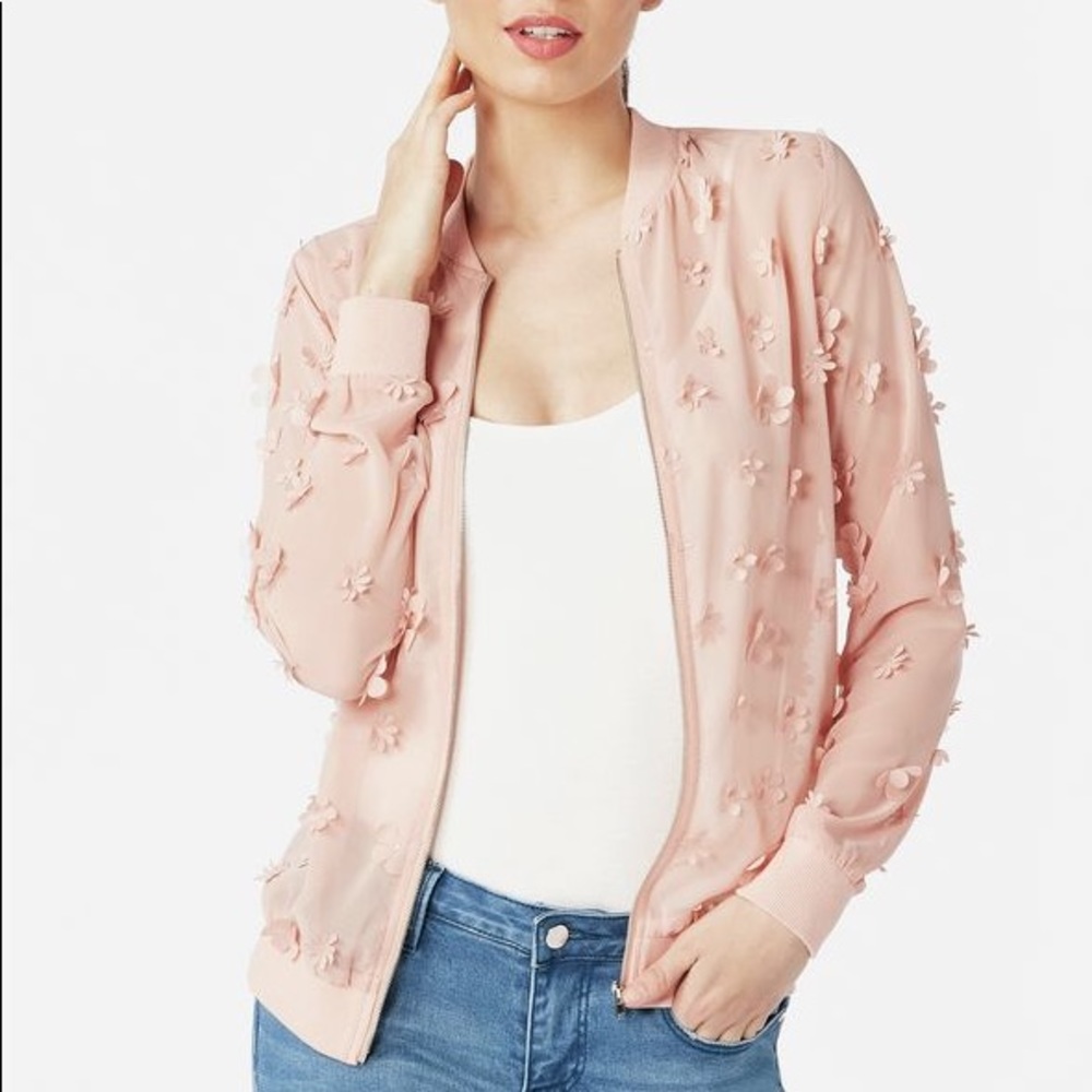 JustFab 3d Floral Bomber in Mellow Rose